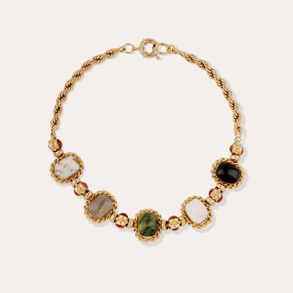 Collier Amarante multi doré - Vesonite, Basalte noir & Bois