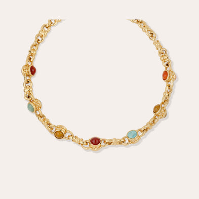 Collier Amarante cabochons multi doré - Cornaline & Turquoise