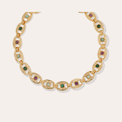 Collier Carthage doré - Malachite, Améthyste & Amazonite