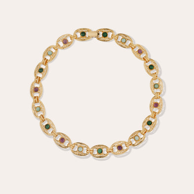 Collier Carthage doré - Malachite, Améthyste & Amazonite