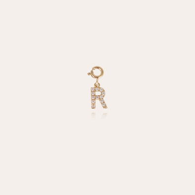 Gold rhinestone letter R charm pendant
