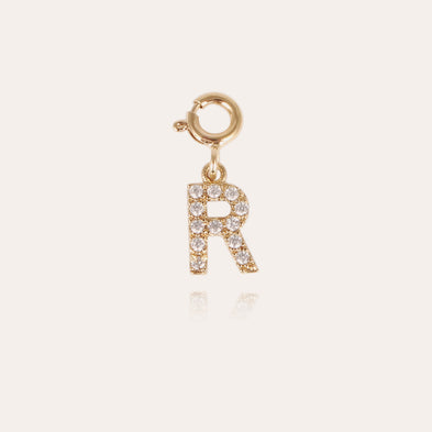 Gold rhinestone letter R charm pendant