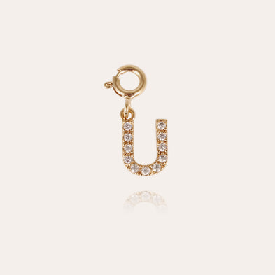 Gold rhinestone letter U charm pendant
