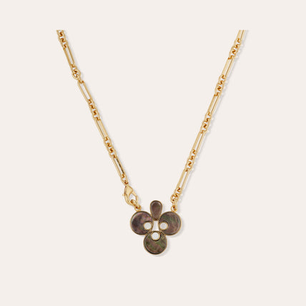 Collier Mirage Trèfle doré - Nacre grise