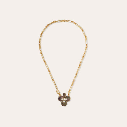 Collier Mirage Trèfle doré - Nacre grise