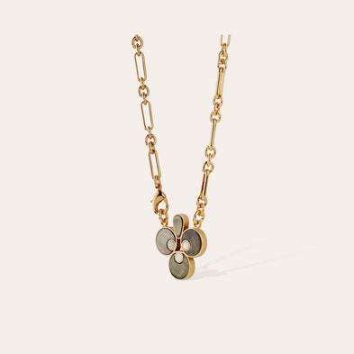 Mirage Trèfle gold necklace - Grey Mother-of-Pearl
