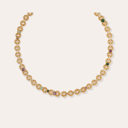 Mistral gold necklace - Malachite, Amazonite & Amethyst 