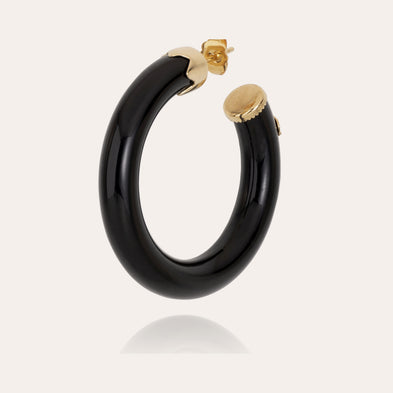 Boucles d'oreilles créoles Caftan petit modèle acétate dorées - Noir