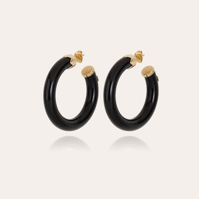 Boucles d'oreilles créoles Caftan petit modèle acétate dorées - Noir