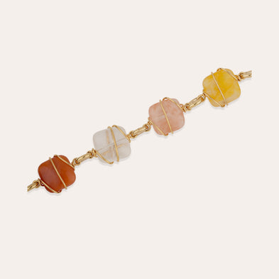 Collier Rainbow Square Multi petit modèle doré - Cornaline, Amazonite & Cristal de roche
