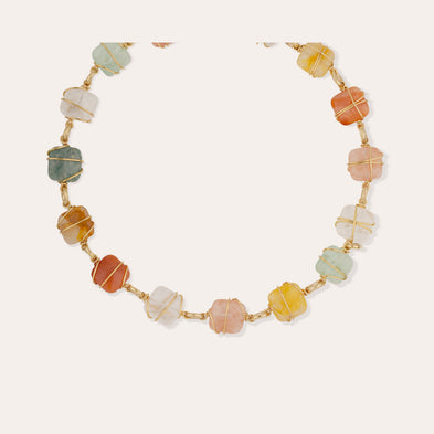 Collier Rainbow Square Multi petit modèle doré - Cornaline, Amazonite & Cristal de roche