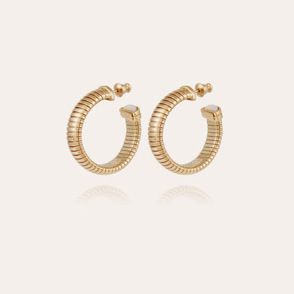 Boucles d'oreilles créoles Antigone cabochons petit modèle dorées - Nacre blanche