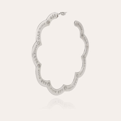 Boucles d'oreilles créoles Bolduc Flore gravées grand modèle argentées