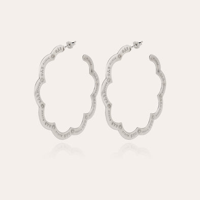 Boucles d'oreilles créoles Bolduc Flore gravées grand modèle argentées