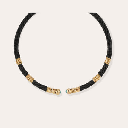Collier Sari doré - Cuir & turquoise