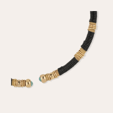 Collier Sari doré - Cuir & turquoise