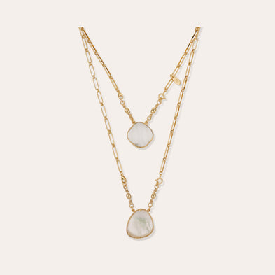 Collier Scapulaire Serti doré - Cristal & Nacre blanche