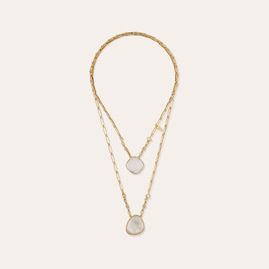Collier Scapulaire Serti doré - Cristal & Nacre blanche