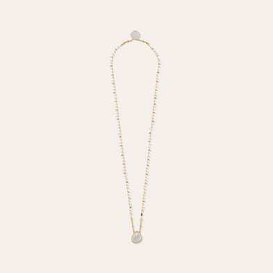 Collier Scapulaire Serti doré - Nacre blanche & Cristal
