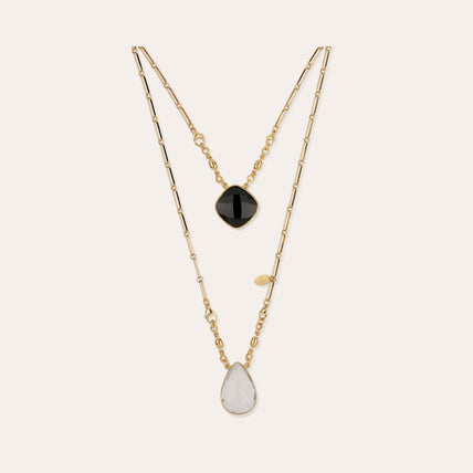 Collar con escapulario con incrustaciones doradas - Ónix negro
