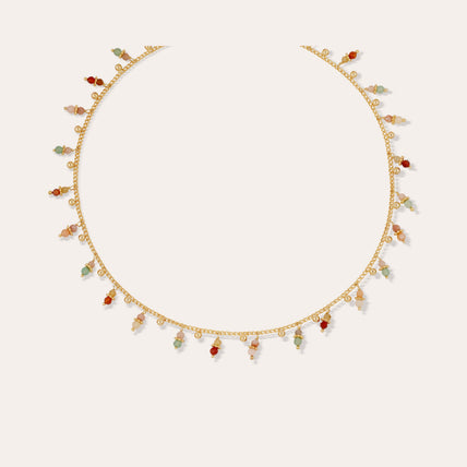Tangerine gold necklace - Green Quartz & Rose Quartz