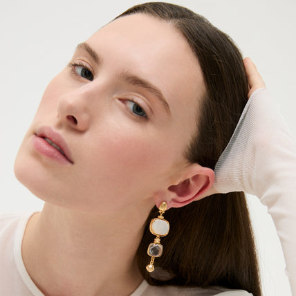 Boucles d'oreilles Silène petit modèle dorées - Nacre blanche & Cristal