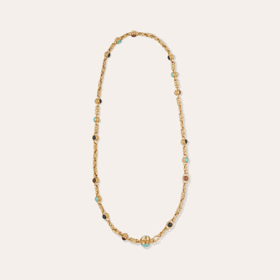 Sautoir Amarante multi doré - Turquoise, Bois & Basalt noir