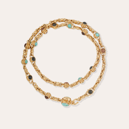 Sautoir Amarante multi doré - Turquoise, Bois & Basalt noir