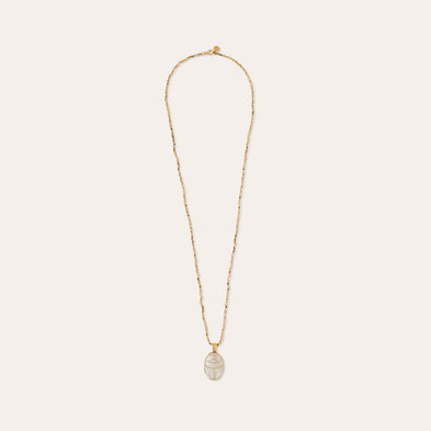 Lucky Scarab Gold Long Necklace - White Mother-of-Pearl