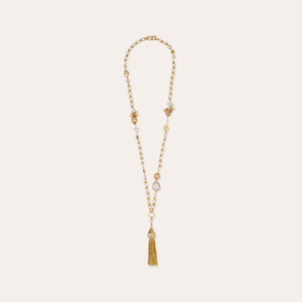 Long necklace Pompom gold - White mother-of-pearl