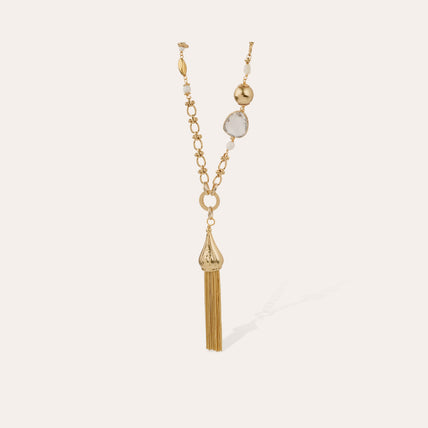 Long necklace Pompom gold - White mother-of-pearl