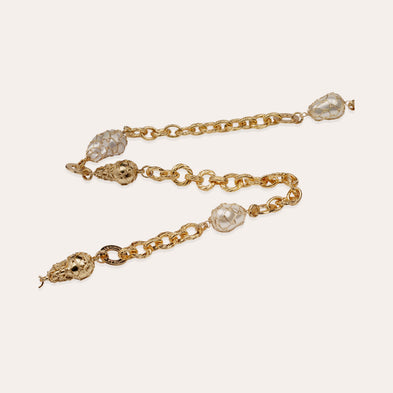 Rainbow Biwa gold long necklace