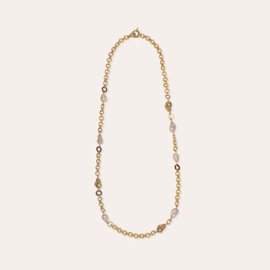 Rainbow Biwa gold long necklace