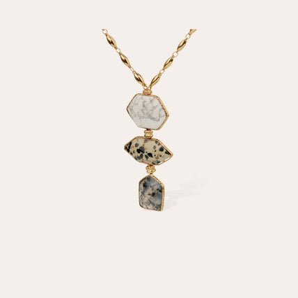 Sautoir Silenza doré - Opale blanche, Jaspe dalmatien & Agate verte