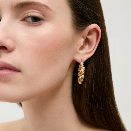 Eurydice Small Gold Hoop Earrings - Cultured Pearls