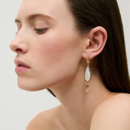 Boucles d'oreilles Serti Goutte petit modèle dorées - Nacre blanche
