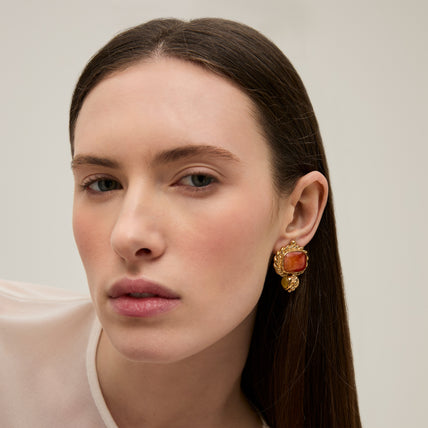 Boucles d'oreilles Amarante cabochons dorées - Cornaline