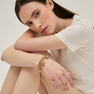 Bracelet jonc Amarante Torsade doré - Turquoise  