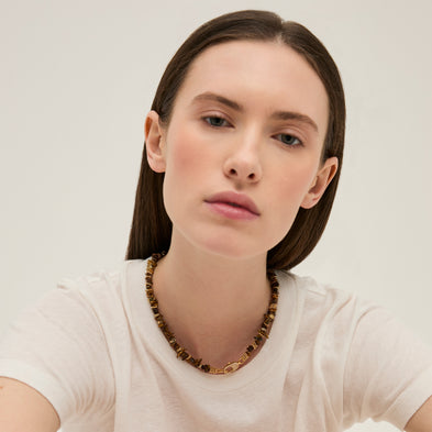 Collier Aloha mini doré - Oeil de tigre