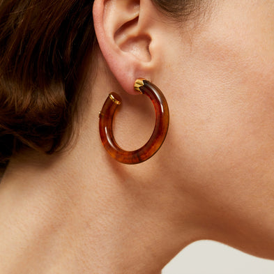 Boucles d'oreilles Caftan petit modèle acétate dorées - Marron