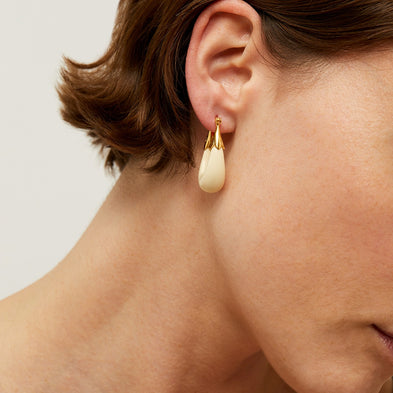 Écume small model acetate gold-plated earrings - Ivory