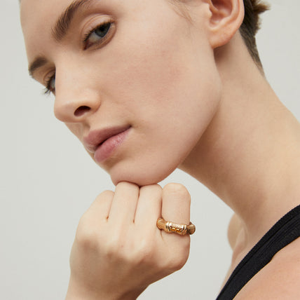 Bague Bambou jonc strass dorée
