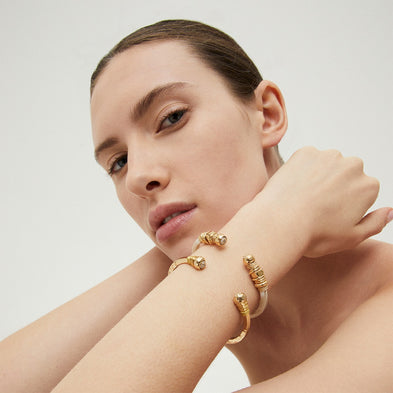 Bracelet Sari strass acétate doré - Ivoire
