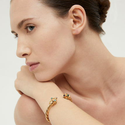 Pulsera tipo brazalete « Amarante  » deTorsade , dorada - Amatista y jaspe verde
