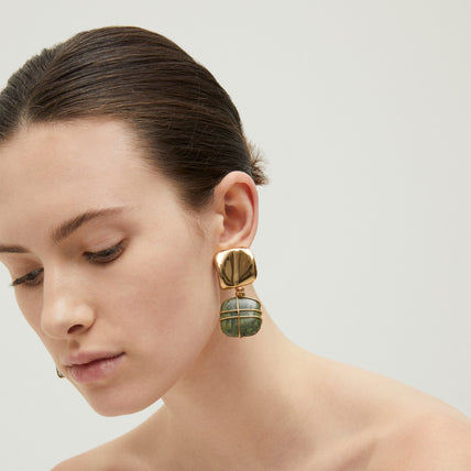 Rainbow Square gold earrings - Vessonite