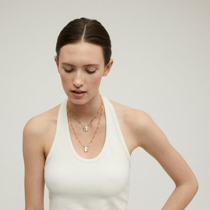 Collier Scapulaire Ovo doré - Nacre blanche