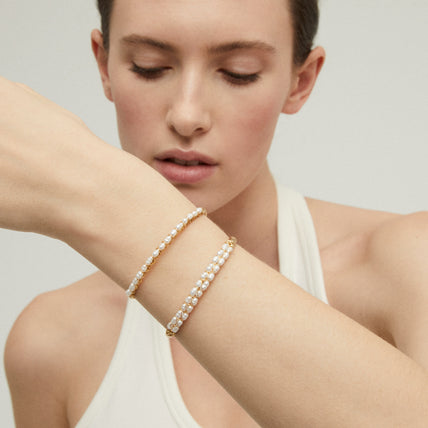 Bracelet Lyre jonc petit modèle doré - Nacre blanche