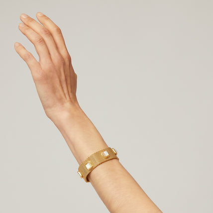 Bracelet Totem Pierre grand modèle doré - Nacre blanche