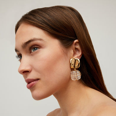 Rainbow Square gold earrings - Rock Crystal