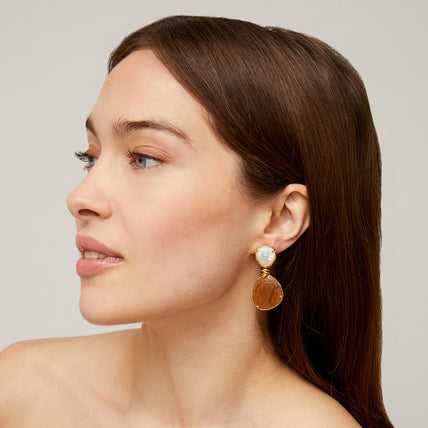 Silia gold earrings - Wood & White Mother-of-Pearl